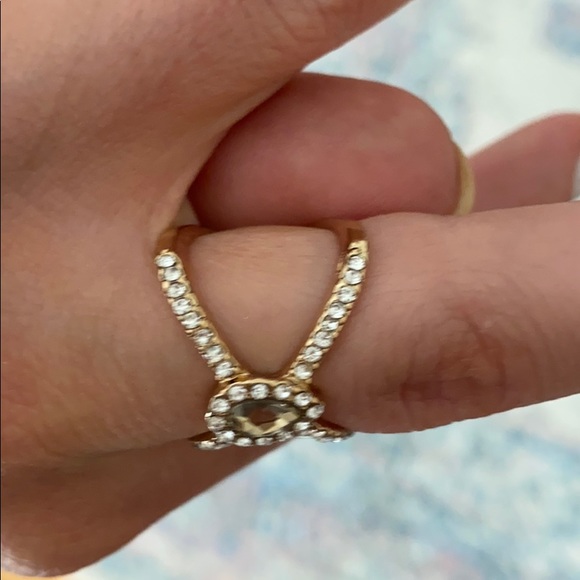 Teardrop Ring Pave X Ring Gold Size 7 - Picture 7 of 12